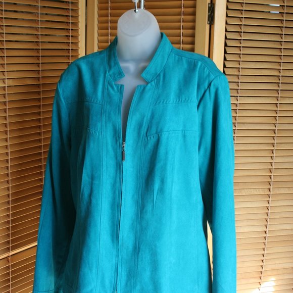 Studio Works Faux Suede Lined Teal Jacket Size 18 - Picture 1 of 10